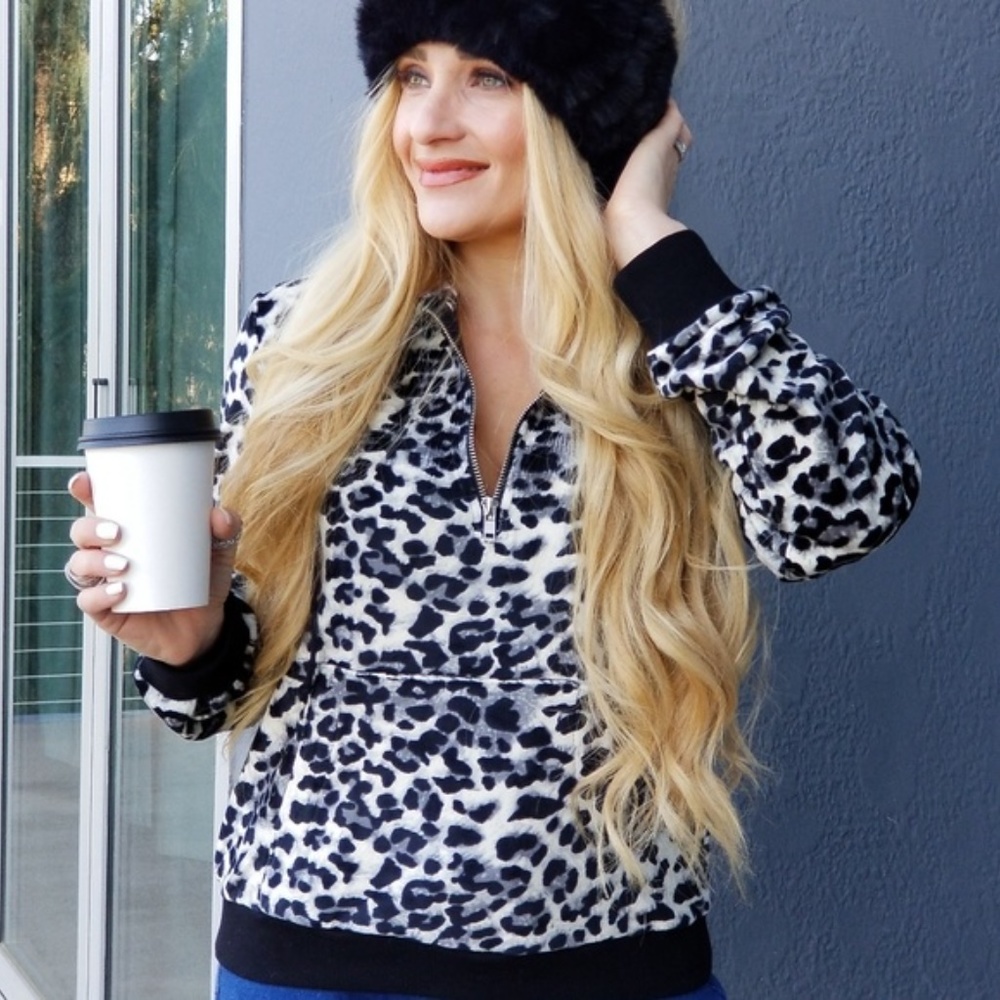 Leopard Print Hoodie with Front Pocket - Picture 2 of 5